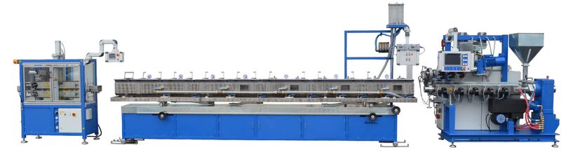 Extrusion line for pipe production - production from right to left